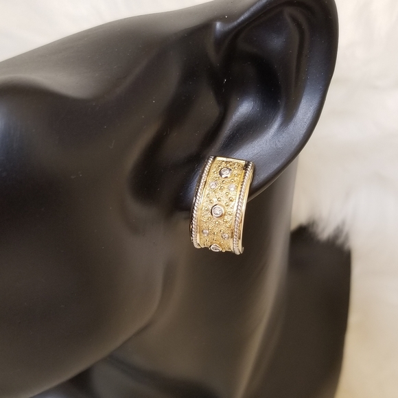 14k Diamond French Clip Hoops Earrings - Picture 6 of 13